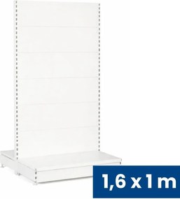 Predajný regál obojstranný, plné steny, 1600 x 1000 x 900 mm, základná, biela