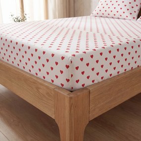 Kvalitex Bavlnené napínacie prestieradlo 90x200 cm - Srdiečka červené