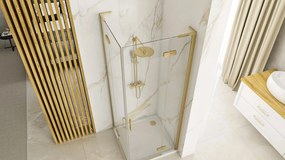 Štvorcový sprchový kút REA HUGO DOUBLE GOLD BRUSH 90x90, zlatý kartáčovaný/transparent - bez vaničky