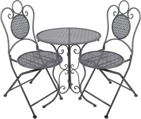 Sivý záhradný kovový Bistro set stôl a 2 stoličky - Ø 60*71 / 50*40*93 cm