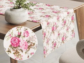 Biante Dekoračný behúň na stôl PML-107 Ružové ružičky na bielom 20x120 cm