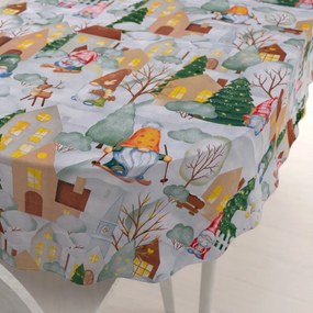 Biante Vianočný bavlnený oválny obrus Sandra SA-405 Dedinka škriatkov 60x100 cm