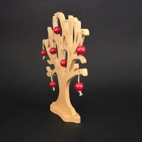 AMADEA Drevený 3D strom s červenými jablkami, masívne drevo, výška 20 cm