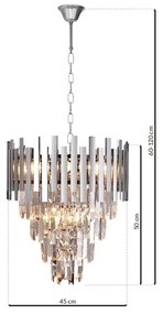 Luster Aspen II, 1x krištáľové/chrómové kovové tienidlo, (fi 45cm), ch
