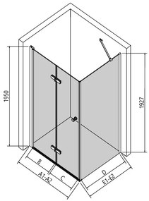 Erga Berlin, sprchový kút so skladacími dverami 70(dvere) x 110(stena) x 195 cm, 6mm číre sklo, čierny profil, ERG-V02-BERLIN-D070G110-CL-BK
