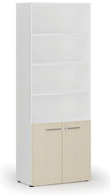 Kombinovaná kancelárska skriňa PRIMO WHITE, dvere na 2 poschodia, 800 x 420 x 2128 mm, biela/breza