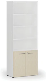 Kombinovaná kancelárska skriňa PRIMO WHITE, dvere na 2 poschodia, 800 x 420 x 2128 mm, biela/breza