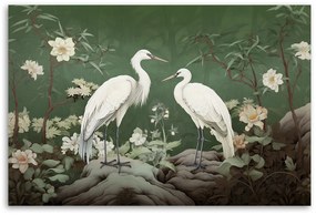 Gario Obraz na plátne Biele žeriavy a rastliny Rozmery: 120 x 80 cm