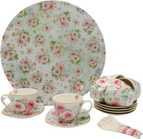 HOME ELEMENTS Súprava 6 kusov - šálky 250 ml s podšálkami a lyžičkami, Ruža