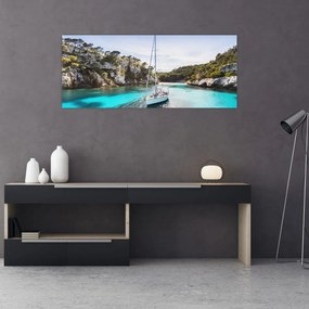 Obraz - Pláž s plachetnicou (120x50 cm)