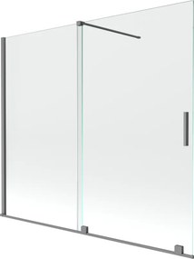 Mexen Velar, 2-krídlová posuvná vaňová zástena 180 x 150 cm, 8mm číre sklo, brúsený grafit, 896-180-000-01-95