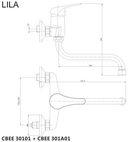 Mereo, Drezová nástenná batéria, Lila, s ramienkom rúrkovým pr. 18 mm - 200 mm, chróm, MER-CBEE30101