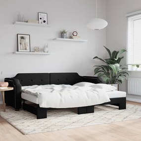 Denná posteľ s rozkladacou posteľou čierna 100x200 cm látka 3197641