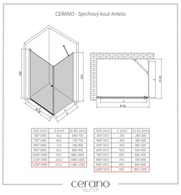 CERANO - Sprchovací kút Antelo L/P - čierna matná, transparentné sklo - 120x100 cm - krídlový, CER-CER-482236