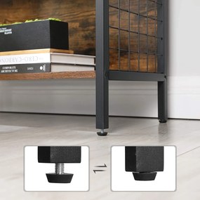 Regál 4-policový, knižnica s háčikmi, rustikálny hnedý