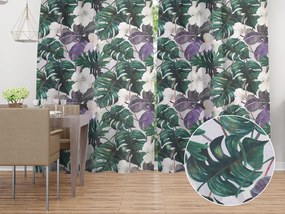 Biante Dekoračný záves Leona LN-146 Tropické listy s kvetmi na režnom 130x190 cm