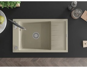 Mexen Elias, 1-komorový granitový drez 795x480x200 mm a drezová batéria Aster, béžová, 6511-69-73450-07
