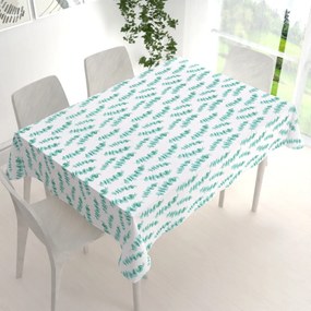 Biante Teflónový obdĺžnikový obrus TF-089 Tyrkysové listy eukalyptu na bielom 50x100 cm