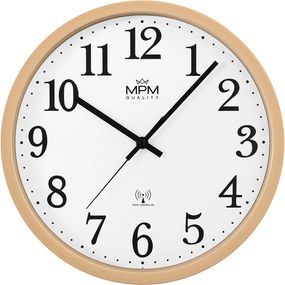 Rádiom riadené nástenné hodiny MPM Radio Clermont 4503.50 – tichý chod, imitácia dreva