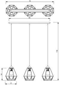 Luster na lanku BERGEN 3xE27/60W/230V čierna/zlatá