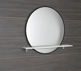 Sapho Sapho, SHARON LED podsvietené zrkadlo Ø 80cm s policou, čierna mat, 31255CI-01