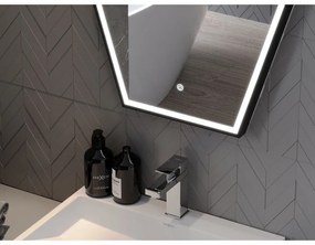 Mexen Orla, LED kúpeľňové zrkadlo s podsvietením a čiernym rámom 60x80 cm, 6000K, ochrana proti zahmlievaniu, 9815-060-080-611-70