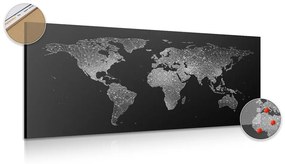 Obraz na korku nočná čiernobiela mapa sveta