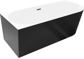 Mexen Silo, rohová voľne stojaca ryhovaná vaňa, ľavá, 170 x 80 cm, biela-čierna, grafitový prepad, 52891708075L-95