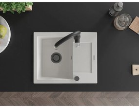 Mexen Enzo, 1-komorový granitový drez 576x465x174 mm a drezová batéria Savita, biela, 6506-20-672601-70