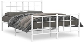 Kovový rám postele s čelom a podnožkou biely 140x200 cm 355629