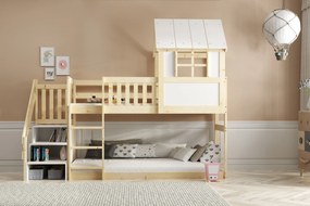 Posteľ ANTRESOLA 200×90 cm so schodíkmi a strieškou – borovica