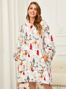 Baránková mikinová deka s rukávmi a kapucňou YULE HUG svetlosivá