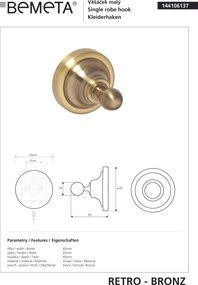 Bemeta Design RETRO bronz: Háčik - 144106137