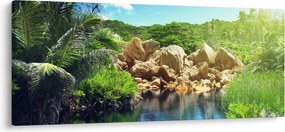 Obraz jazera v Seychelskej džungli (120x50 cm)