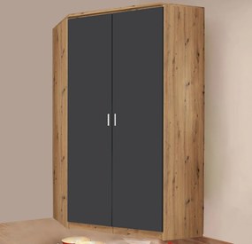 Rohová šatníková skriňa Bremen, dub artisan/tmavo šedá