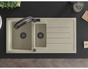 Mexen Andres, granitový drez 1000x500x200 mm, 1,5-komorový a drezová batéria Duo, béžová, 6515-69-671701-70-B