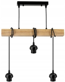 BERGE LED závesné stropné svietidlo, drevený trám, 3xE27 Štvorcový luster, rolovaný