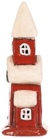 Vianočná dekorácia domček s vežičkou, LED, červená, keramika