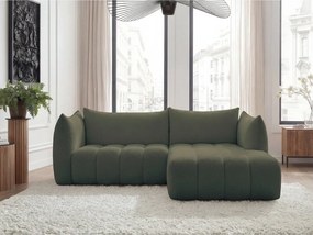 Zelená rohová pohovka z textílie buklé (pravý roh/s leňoškou) Azra – Bobochic Paris