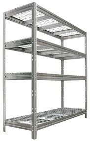 Kovový regál BULLRACK RIVET, 200x180x60 cm, 4x sieťová drôtená polica, 600 kg na policu, zinok