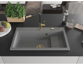 Mexen Omar, 1-komorový granitový drez 800x480x210 mm, šedá, zlatý sifón, 6520801005-71-G