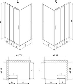 Mexen Exo, posuvná sprchová kabína, dvere 90 cm + bočná stena 70 cm, transparentné sklo, chróm, 8153-090-070-01-00