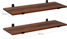 Súprava nástenných políc, sada 2 ks, 60 x 20 x 7 cm, hnedá a čierna