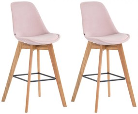 Barová stolička Metz ~ zamat, drevené nohy natura (SET 2 ks) - Ružová