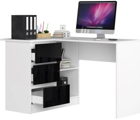 Rohový PC stolík Bodhi (biela + lesk čierny) (L). Akcia -22%. Vlastná spoľahlivá doprava až k Vám domov. 1128551
