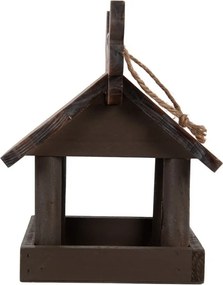 Hnedé drevené závesné krmítko pre vtáčiky s dekorom vrabčiaka - 17*25*21 cm
