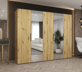 Šatníková skriňa 250 cm Mirabella 2 (dub artisan + čierna). Akcia -19%. Vlastná spoľahlivá doprava až k Vám domov. 1126424
