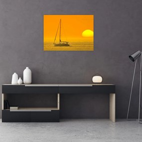 Sklenený obraz - Loďka uprostred mora (70x50 cm)