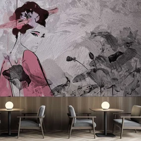 Gario Fototapeta Gejša, portrét na betónovej stene Materiál: Vliesová, Rozmery: 350 x 245 cm