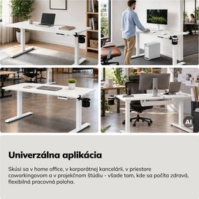 Elektrický stôl s nastaviteľnou výškou ergonomický biely,1400x700 mm: ARIA
